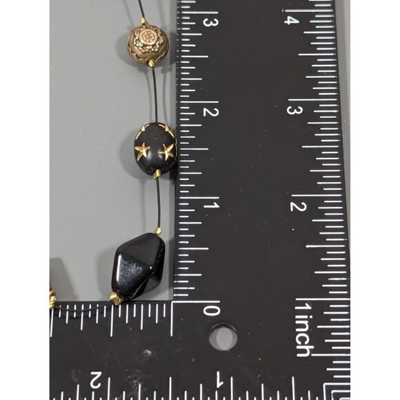 VTG Lonnie Lovness Black Gold Tone Star Bead Wire Station Necklace 20" - Picture 8 of 8